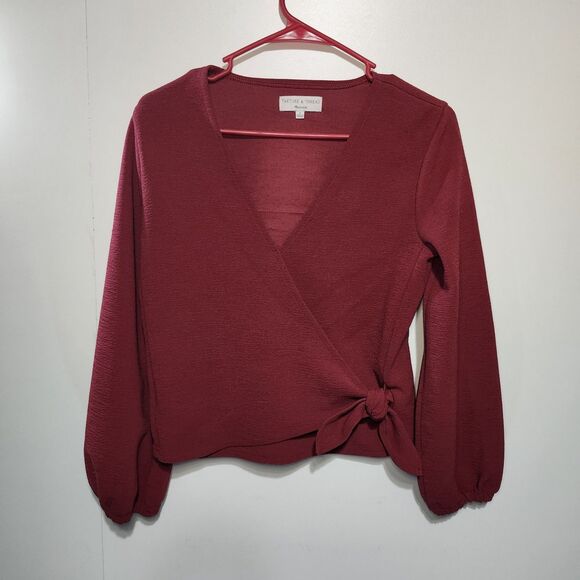 Madewell Texture & Thread Crepe Wrap Top Women’s Red Long Sleeve Tie Front S - Picture 1 of 9